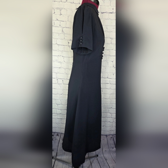 Lindy Bop Vintage Inspired Elegant Navy Midi Dress with Button Detail - Picture 2 of 6